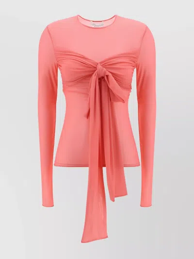 Blumarine Sheer Sleeve Slim Fit Top In Pink