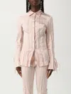 Blumarine Crinkled Satin Shirt In Pink
