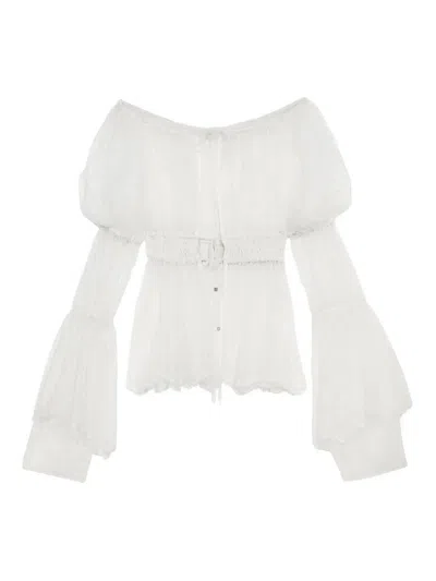 Blumarine Off-shoulder Lace Blouse In White