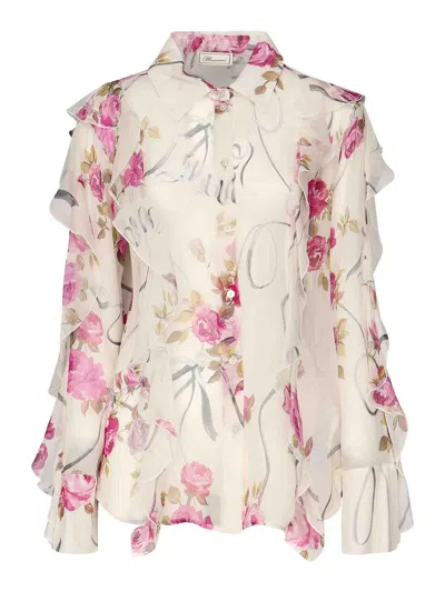 Blumarine Shirt With Ruffles In Sand