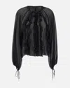 Blumarine Romantic Silk Georgette Blouse Ruffle In Black