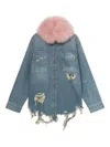 Blumarine Longline Jacket With Distressed Finish And Chest Pockets In Blue