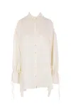 Blumarine Oversized Shirt In Washed Gabardine In White