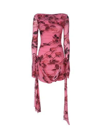 Blumarine Short Jersey Dress In Rose Torchon Print In Nude & Neutrals