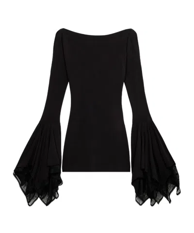 Blumarine Short Jersey Dress With Lace Ruffles In Black