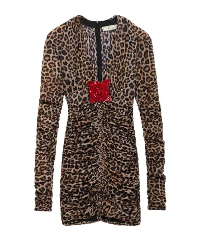 Blumarine Short Printed Jersey Dress With Brooch In Animal Print