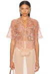 Blumarine Short Sleeve Lace Blouse In Multi