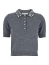Blumarine Grey Polo Shirt  With Collar Beaded In Gray