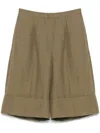 Blumarine Olive Green Shorts In Linen In Green