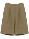 Blumarine Olive Green Shorts In Linen In Green