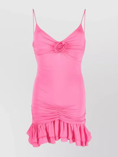Blumarine Silhouette Ruched Dress Ruffle Hem In Pink