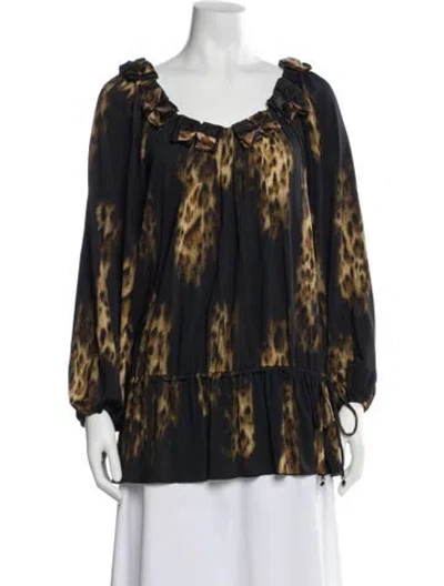 Pre-owned Blumarine Silk Animal Print Blouse In Blue