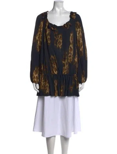 Pre-owned Blumarine Silk Animal Print Blouse In Blue