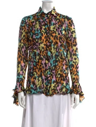 Pre-owned Blumarine Silk Animal Print Blouse In Multi