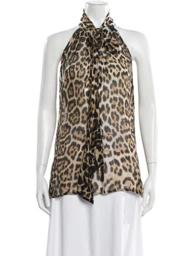 Pre-owned Blumarine Silk Animal Print Top In Brown