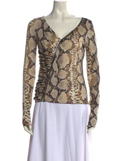 Pre-owned Blumarine Silk Animal Print Top In Neutral