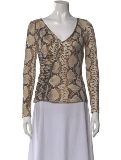 Pre-owned Blumarine Silk Animal Print Top In Neutral