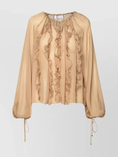 BLUMARINE SILK BLOUSE WITH BISHOP SLEEVES AND RUFFLE DETAILING
