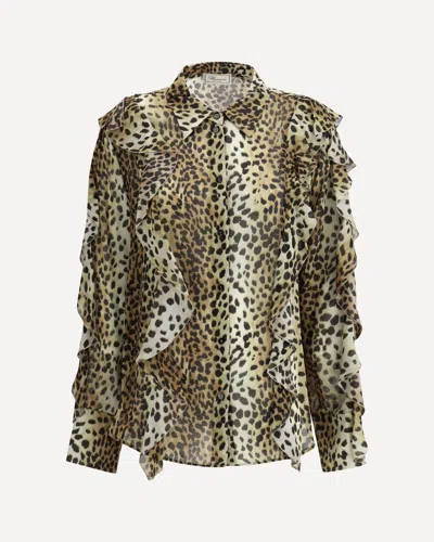 Blumarine Silk Chiffon Leopard Shirt In Animal Print