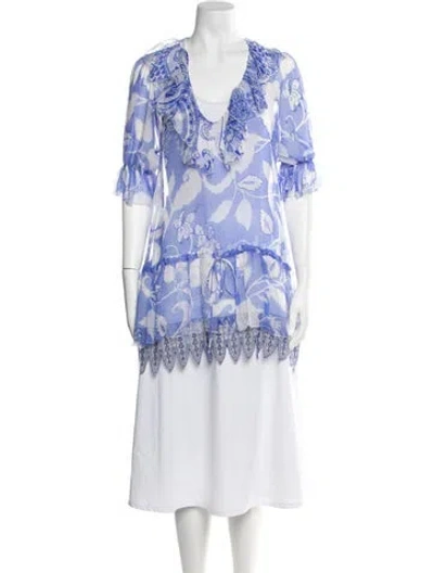 Pre-owned Blumarine Silk Floral Print Blouse In Blue/white