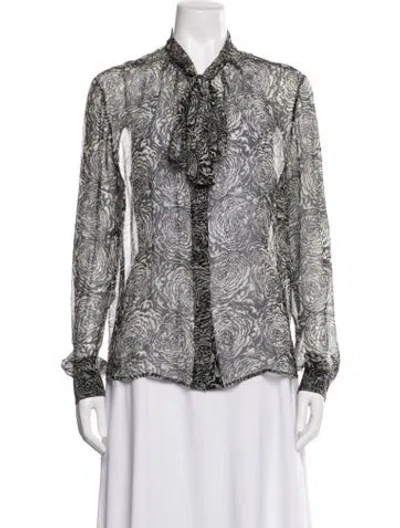 Pre-owned Blumarine Silk Floral Print Blouse In Gray
