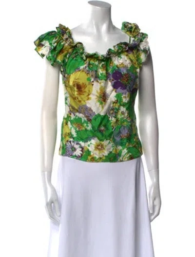 Pre-owned Blumarine Silk Floral Print Blouse In Green