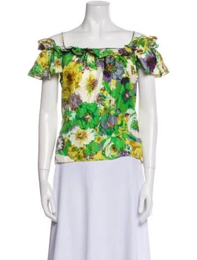 Pre-owned Blumarine Silk Floral Print Blouse In Green