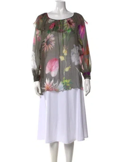 Pre-owned Blumarine Silk Floral Print Blouse In Grey