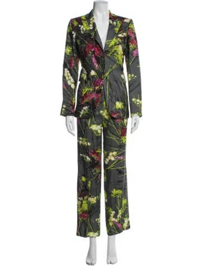 Pre-owned Blumarine Silk Floral Print Pantsuit W/ Tags In Green