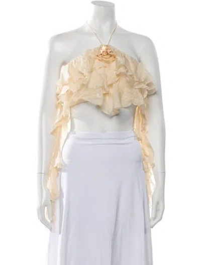 Pre-owned Blumarine Silk Halterneck Crop Top In Neutrals