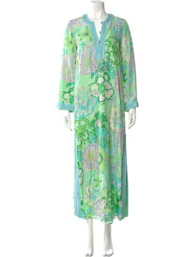 Pre-owned Blumarine Silk Long Dress W/ Tags In Green