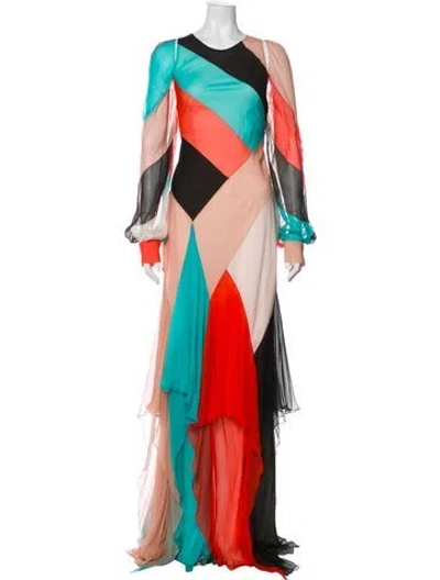 Pre-owned Blumarine Silk Long Dress W/ Tags In Multi