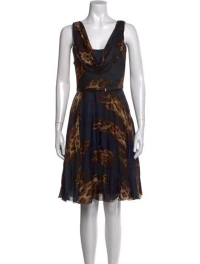 Pre-owned Blumarine Silk Midi Length Dress In Blue/brown