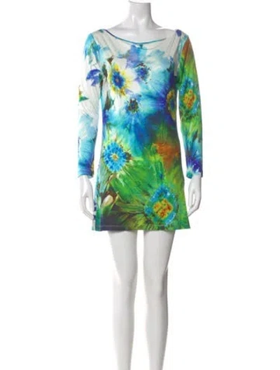 Pre-owned Blumarine Silk Mini Dress In Blue