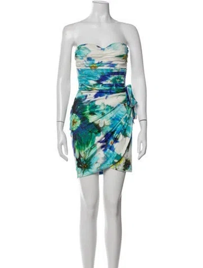 Pre-owned Blumarine Silk Mini Dress In Blue/green/white