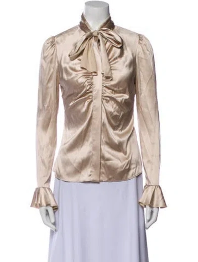Pre-owned Blumarine Silk Mock Neck Blouse In Neutrals