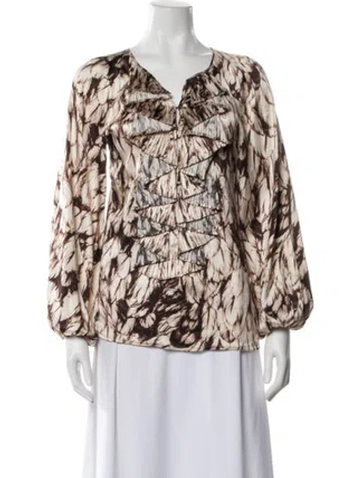 Pre-owned Blumarine Silk Patterned Blouse In Brown