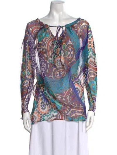 Pre-owned Blumarine Silk Patterned Blouse W/ Tags In Blue