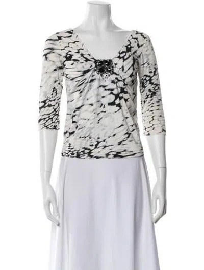 Pre-owned Blumarine Silk Patterned Top In White