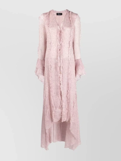 Blumarine Silk Polka-dot Midi Dress With A-line Skirt In Pastel