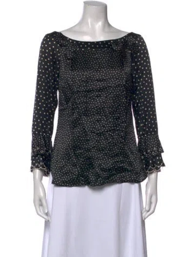Pre-owned Blumarine Silk Polka Dot Print Blouse In Black
