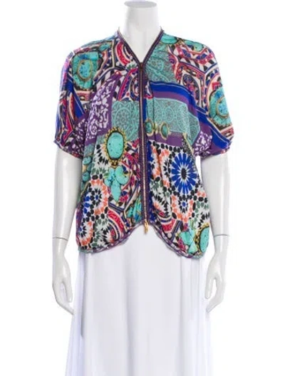 Pre-owned Blumarine Silk Printed Top In Purple