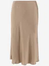 Blumarine Silk Satin Midi Skirt In Beige