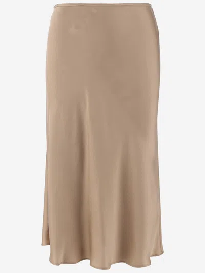 Blumarine Silk Satin Midi Skirt In Beige