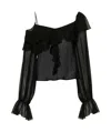 Blumarine Silk Sheer Ruffled Blouse In Black