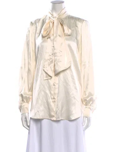 Pre-owned Blumarine Silk Tie Neck Blouse In Neutrals