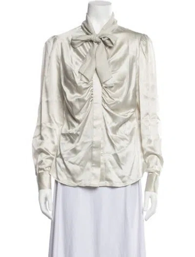 Pre-owned Blumarine Silk Tie Neck Blouse In Neutrals