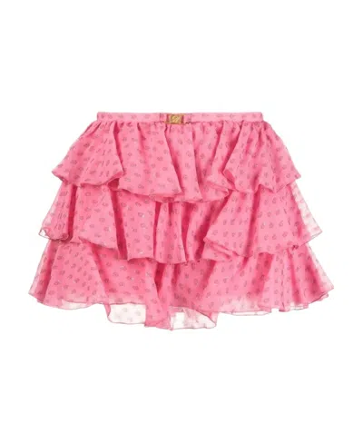 Blumarine Silk Tiered Mini Skirt In Pink