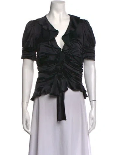Pre-owned Blumarine Silk V-neck Blouse In Black