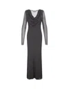 Blumarine Silver Long Dress With Draped Neckline In Silver